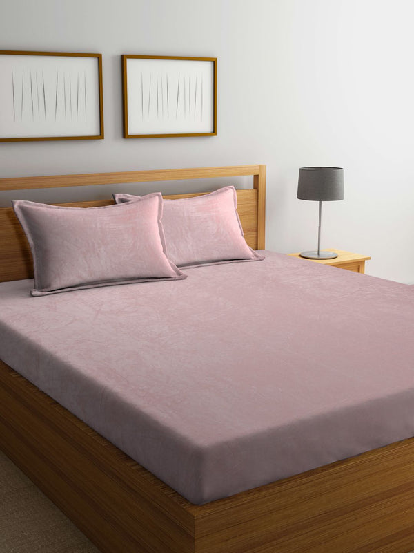 KLOTTHE Pink 300 TC Woolen King Bedsheet with 2 Pillow Covers