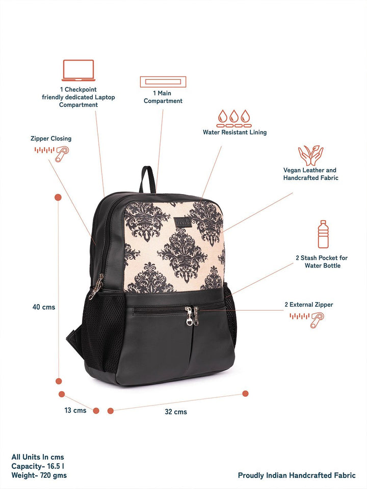 Zouk Women Ethnic Printed Vegan Leather Backpack dengan tali mampatan sehingga 16 inci