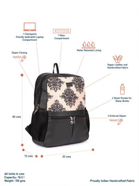 Zouk Women Ethnic Printed Vegan Leather Backpack dengan tali mampatan sehingga 16 inci
