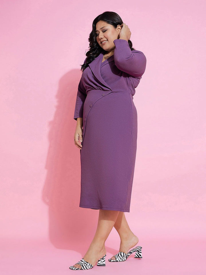 SASSAFRAS Curve Plus Size Shirt Collar Wrap Midi Dress