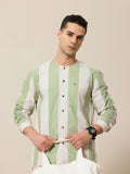 Mr Bowerbird Pure Cotton Collarless Striped Liberal Fit Casual Shirt