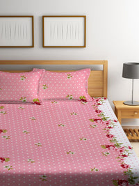 KLOTTHE Floral 300 TC Fitted Double King Bedsheet Set with 2 pillow covers