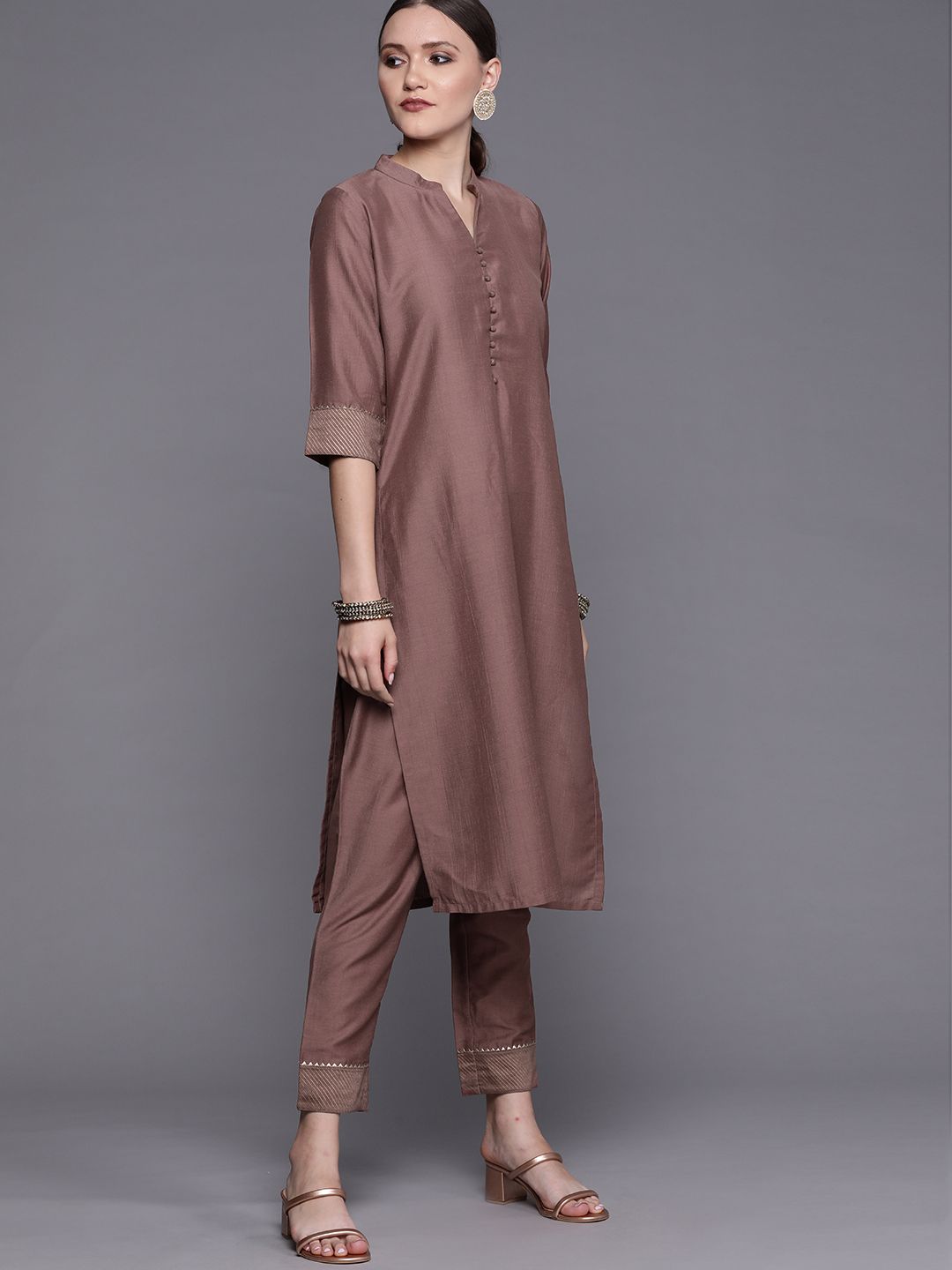 Libas Women Mauve  Kurta with Ethnic Motifs Print Dupatta & Trousers