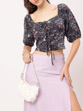 DressBerry Abstract Affair Front Tie-Ups Puff Sleeve Top
