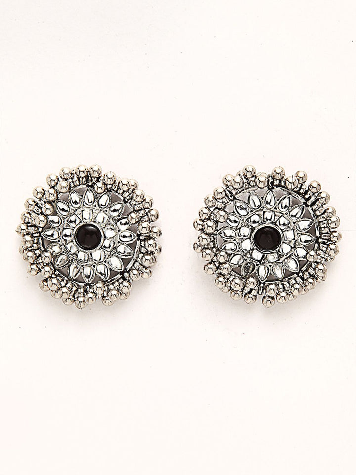 KARATCART Oxidised Silver-Toned & White Kundan-Studded Afghani Tribal Handcrafted Jewellery Set