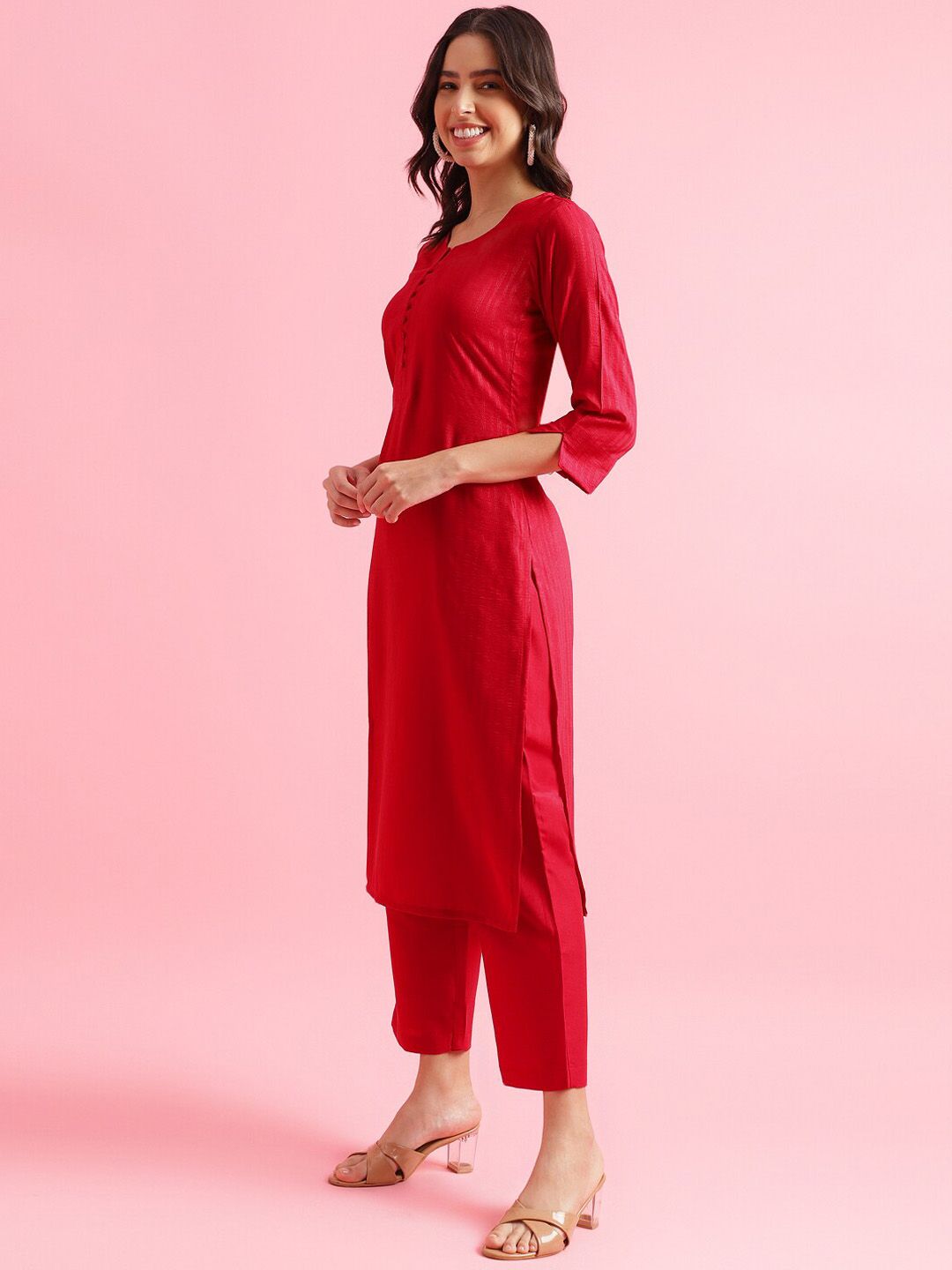 KALINI Striped Regular Thread Work Kurta with Trousers