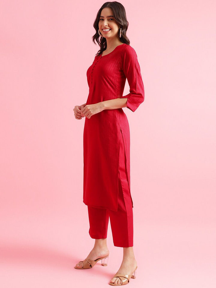 KALINI Striped Regular Thread Work Kurta with Trousers