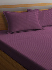 KLOTTHE Magenta Striped 300 TC King Bedsheet with 2 Pillow Covers