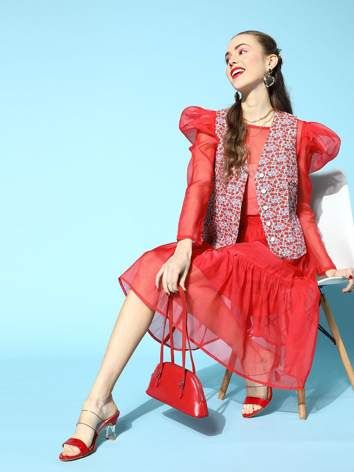 SASSAFRAS Gorgeous Red Solid Sheer Top