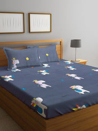 KLOTTHE Grey Graphic Polycotton 300 TC King Fine Bedsheet with 2 Pillow Covers-98 x 87 inches