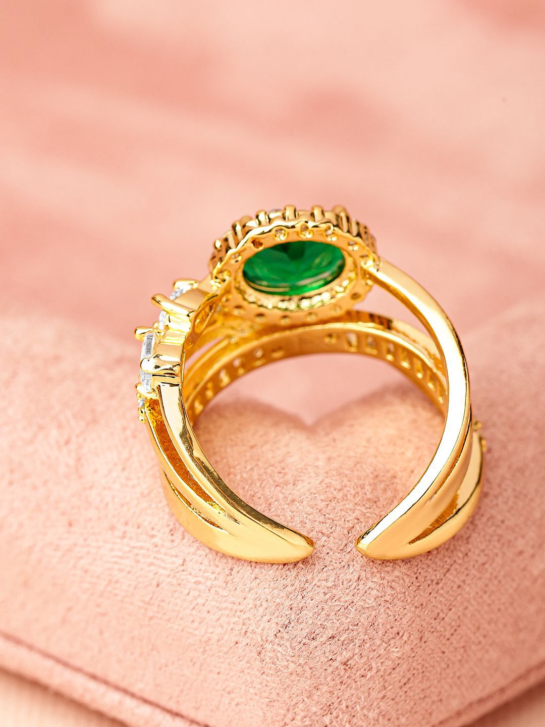 Rubans 18k emas bersalut zirkon hijau & padu zirkonia yang disatukan cincin penyata laras