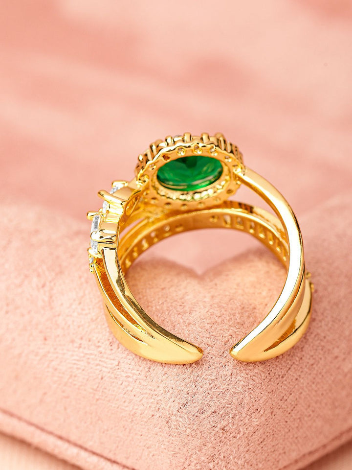 Rubans 18k emas bersalut zirkon hijau & padu zirkonia yang disatukan cincin penyata laras