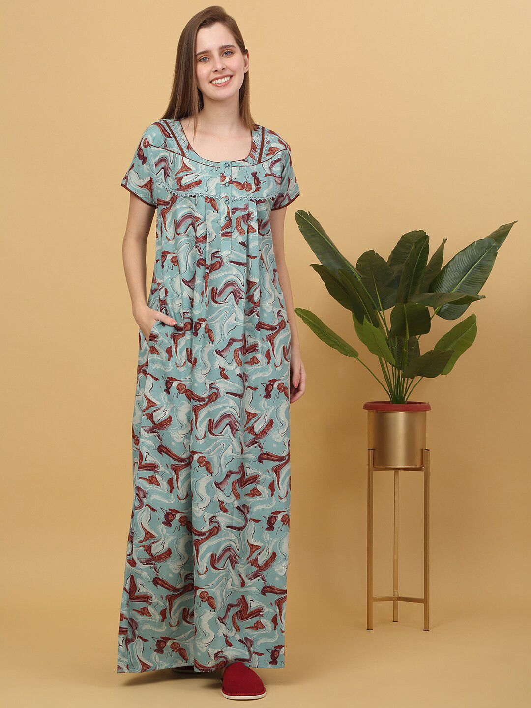 Sweet Dreams Printed pure cotton Maxi Nightdress