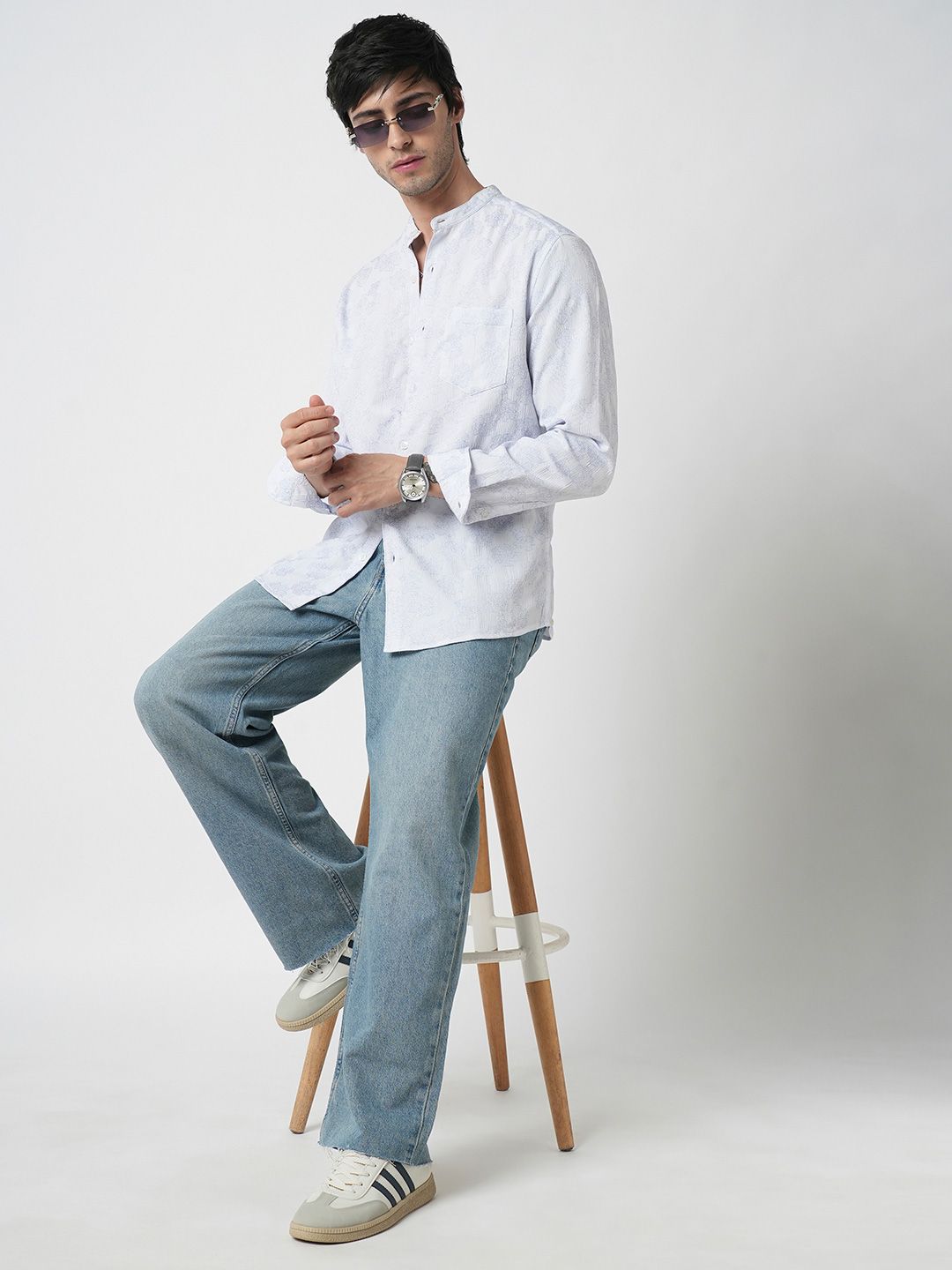 VASTRADO Men Classic Band Collar Floral Printed Slim Fit Casual Shirt
