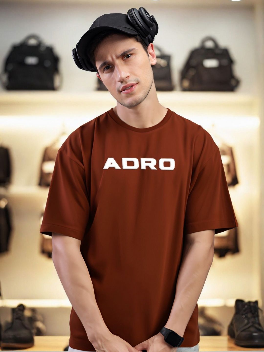 ADRO Graphic Printed Drop-Shoulder Sleeves Cotton Oversized T-shirt