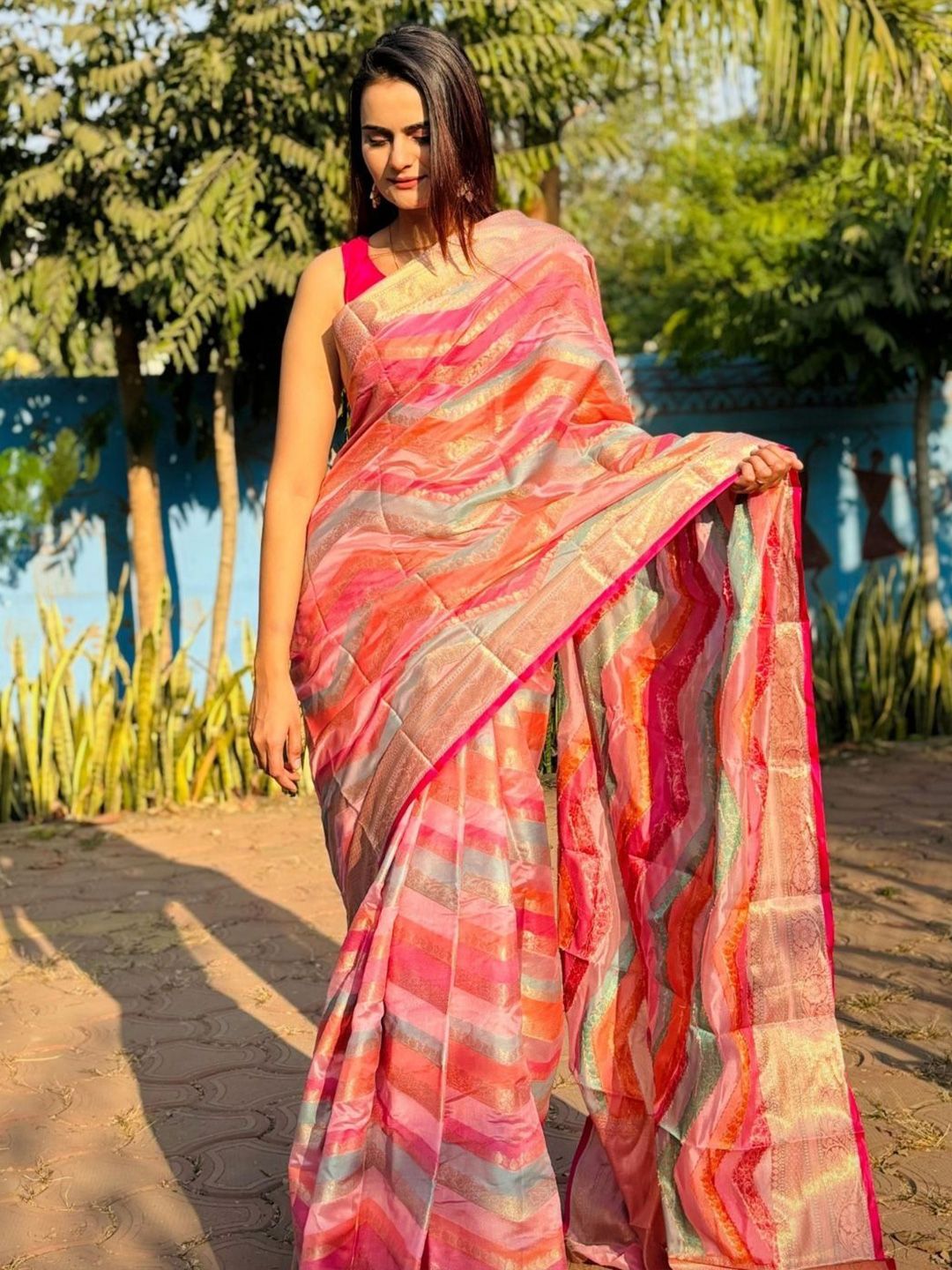 Kalini Woven Design Zari Silk Blend LeHeriya Saree