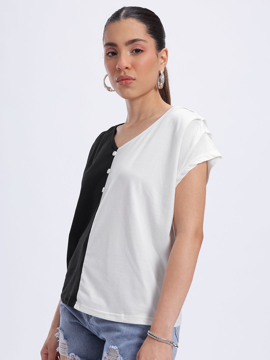 DressBerry Colourblocked Extended Sleeves Shirt Style Top