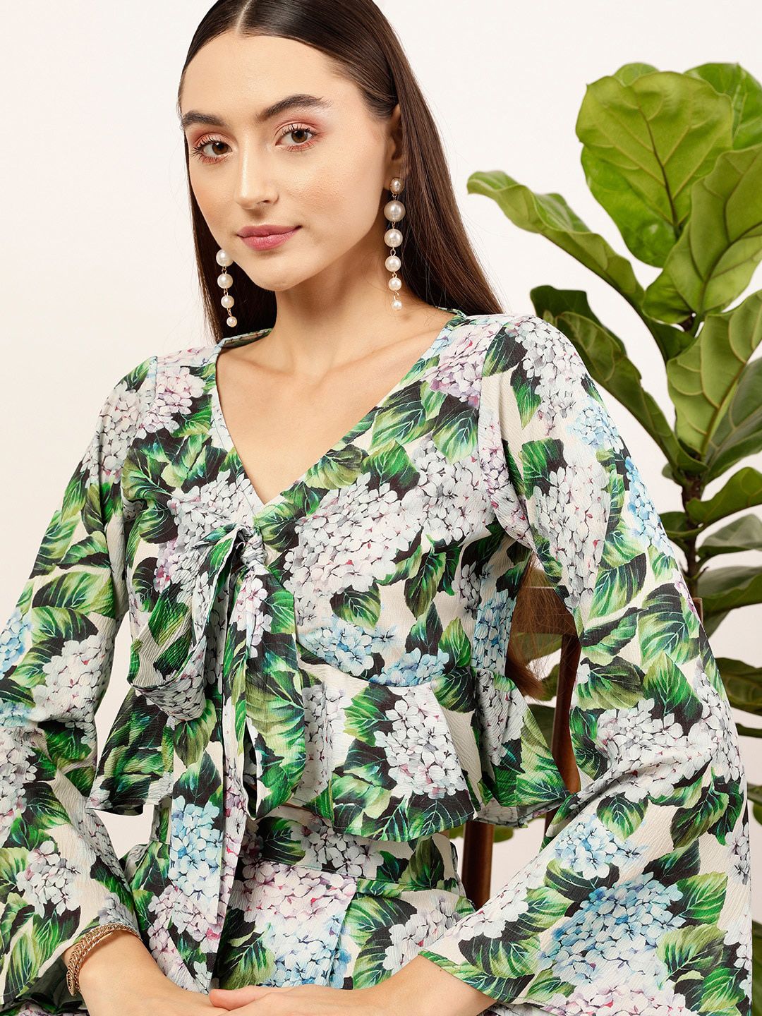 STREET 9 Green Floral Printed Top & Palazzos