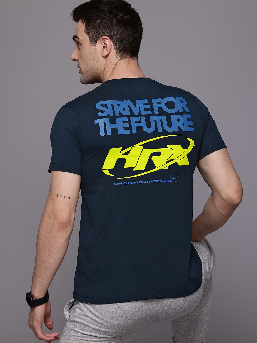 HRX by Hrithik Roshan Typography Print Indigo T-shirt