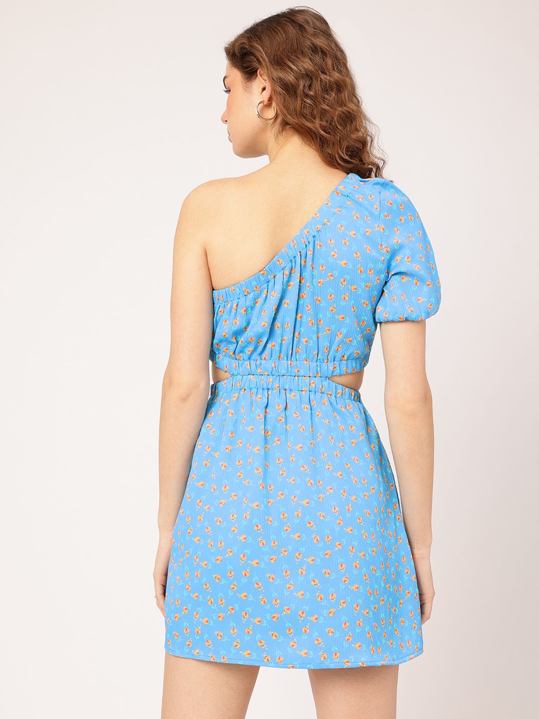 DressBerry Floral Fantasy One-Shoulder Cut-Out Printed Mini A-Line Dress