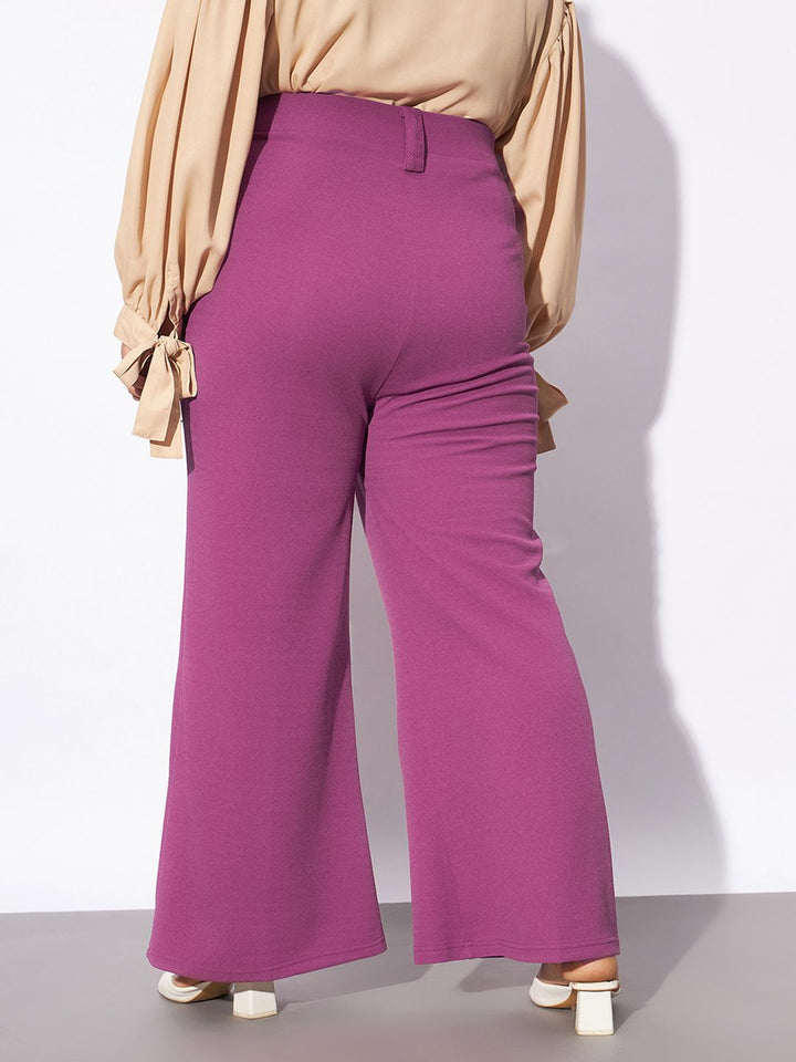 SASSAFRAS Curve Women Plus Size Pink Straight Fit Bootcut Trousers