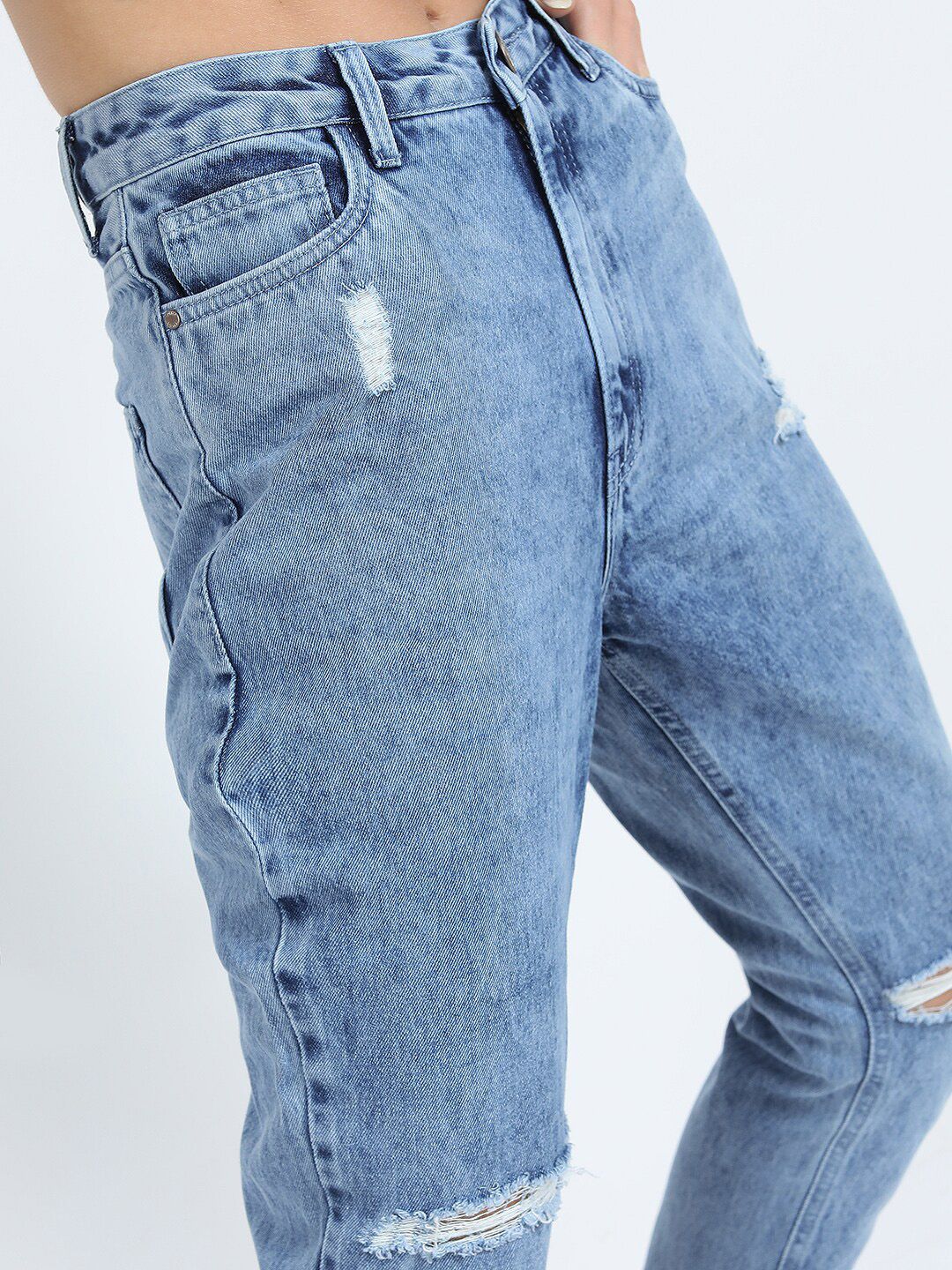 Tokyo Talkies Women Blue Straight Fit Highly Distressed Light Fade Jeans