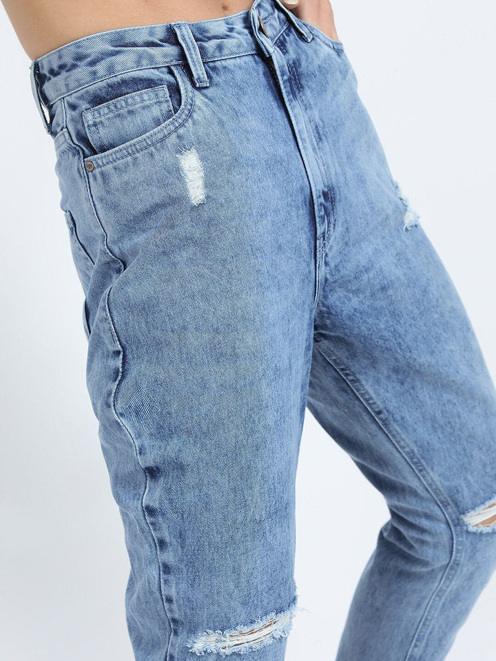 Tokyo Talkies Women Blue Straight Fit Highly Distressed Light Fade Jeans