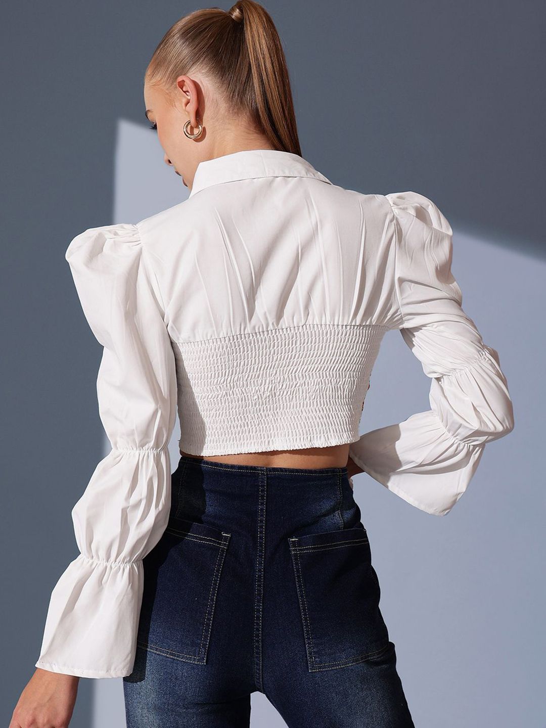STREET 9 Floral Printed Pure Cotton Crop Shirt Style Top