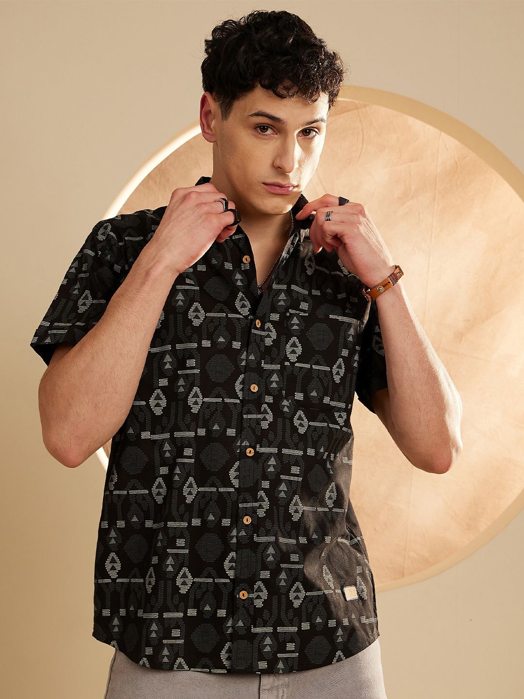 DENNISON Smart Geometric Printed Cotton Casual Shirt