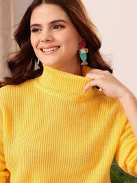 STREET 9 Yellow Ribbed Turtle Neck Acrylic Pullover Sweater