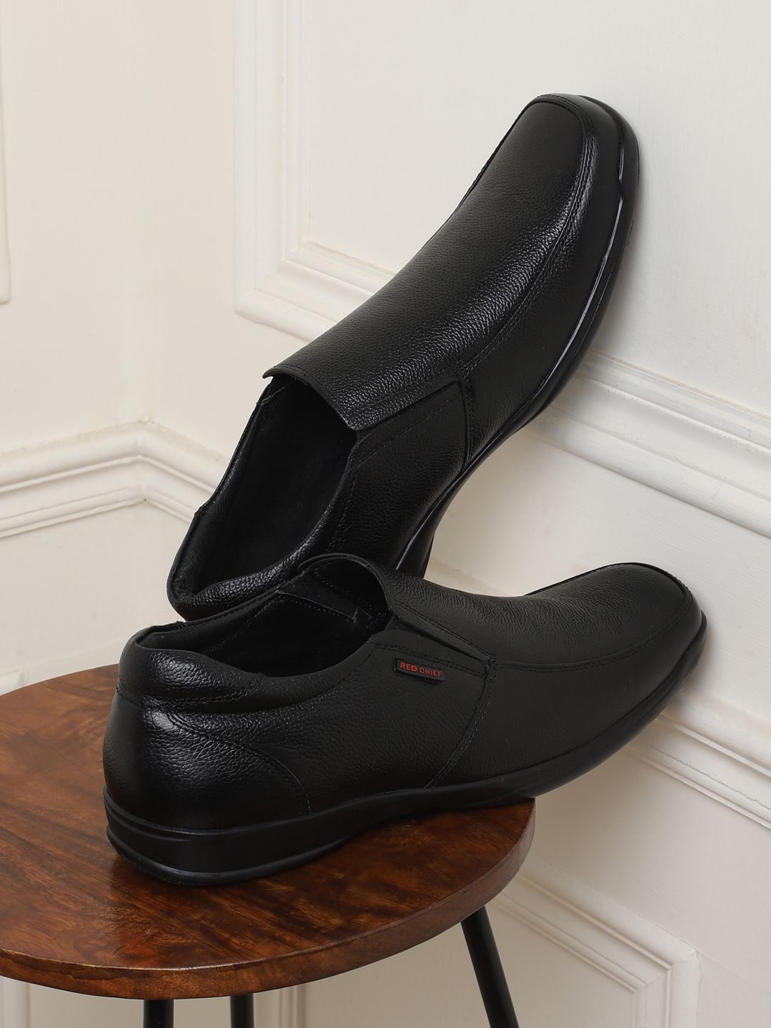 Red Chief Men Black Leather Formal Slip-on Shoes