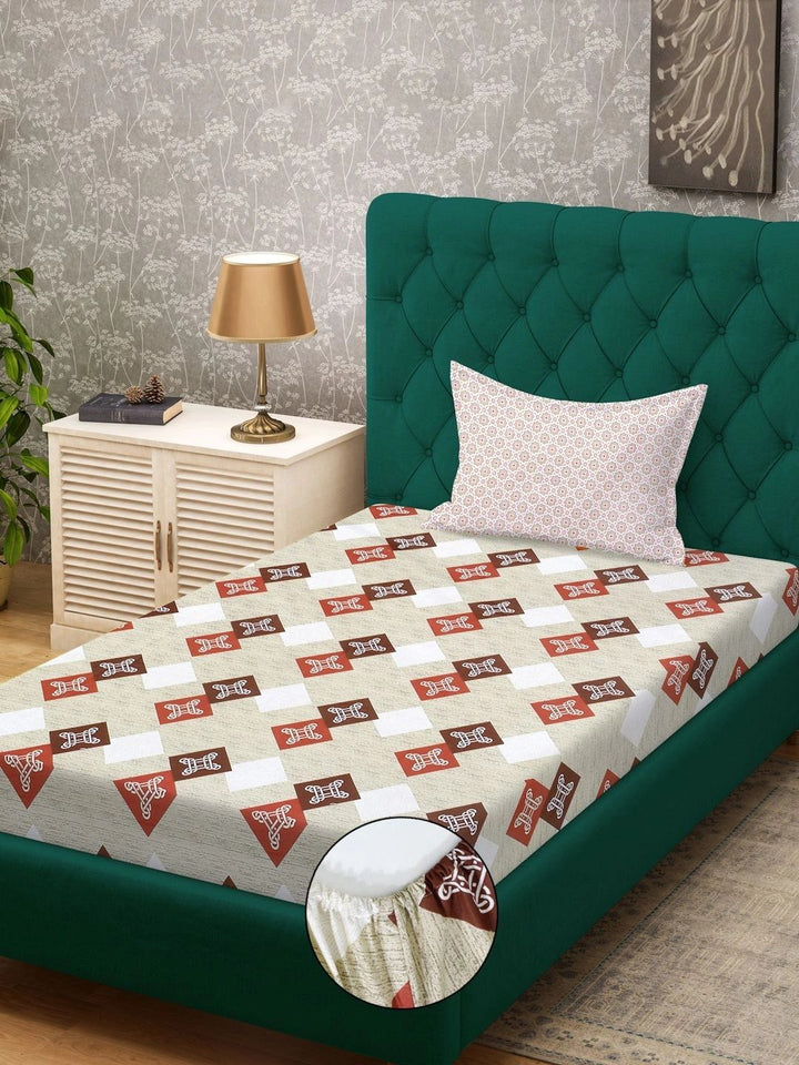 Myntra Elegant Homes Beige Geometric 400 TC Single Bedsheet with 1 Pillow Covers