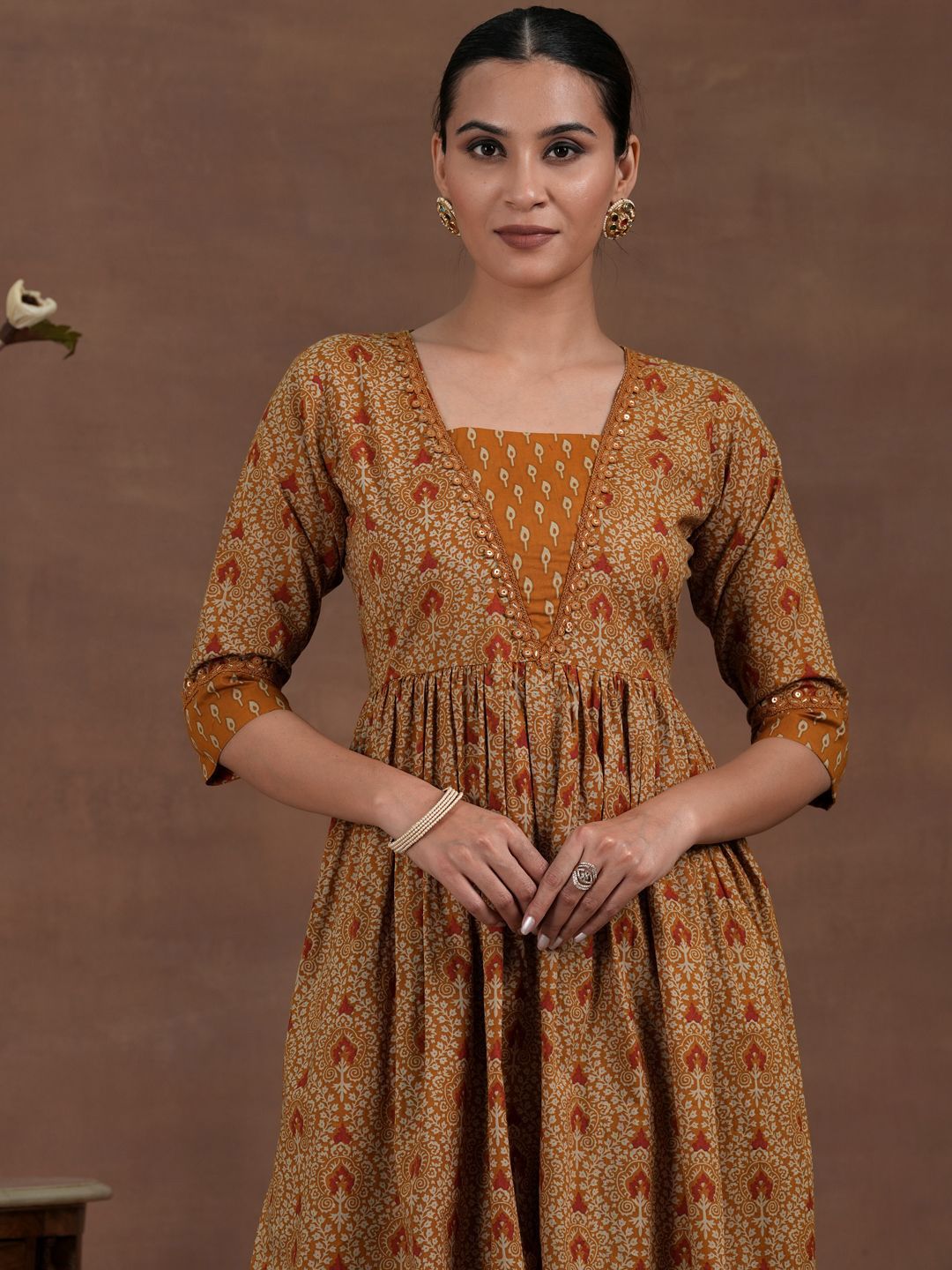 Libas Women Ethnic Motifs Printed Pleated Sequinned Pure Cotton Kurta with Palazzos