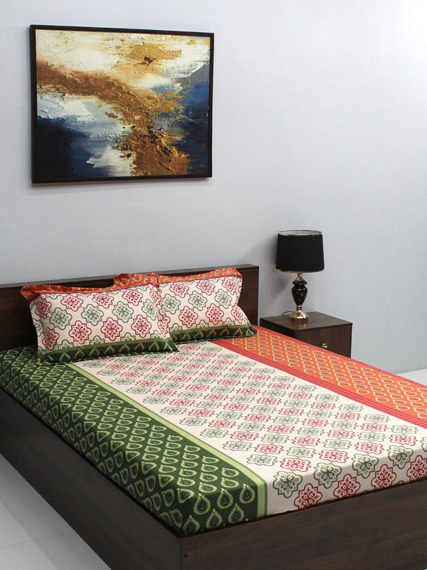 BOMBAY DYEING Pink & White Ethnic Motifs 110 TC Queen Bedsheet with 2 Pillow Covers