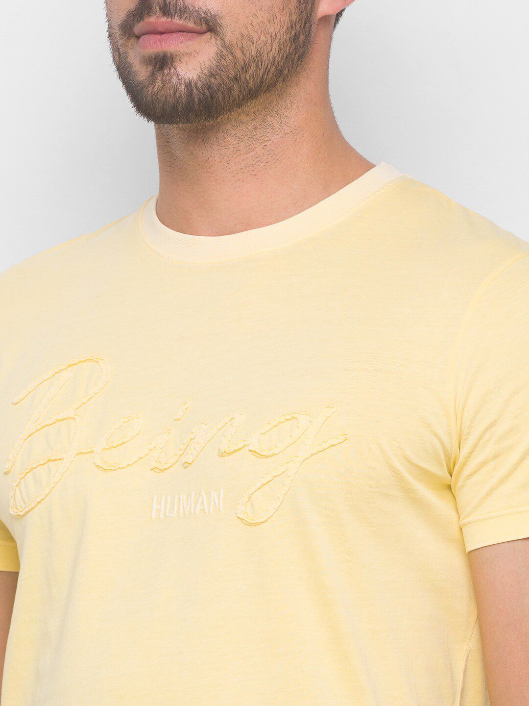 Being Human Men Yellow Brand Logo Applique Pure Cotton T-shirt