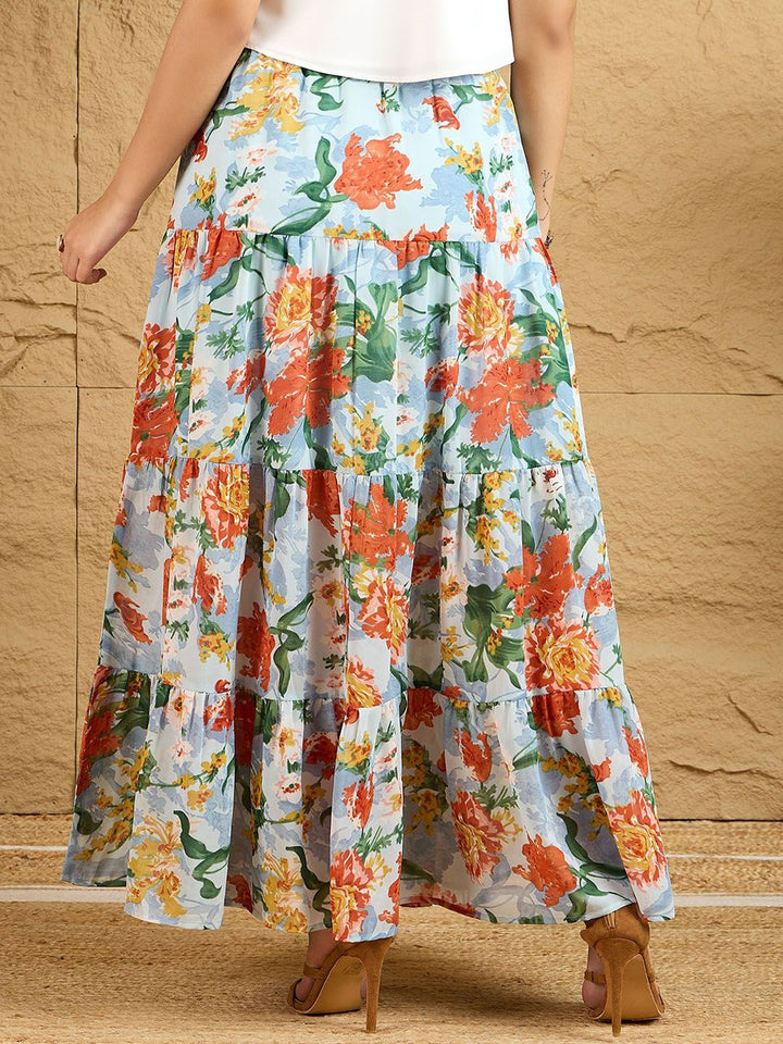 Berrylush Women Printed Tiered Maxi Skirt