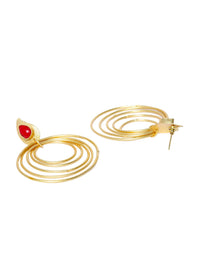 Anouk Red Gold-Plated Stone Studded Circular Drop Earrings