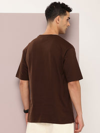 DILLINGER Lelaki Typography Colourblocked Drop-Shoulder T-shirt Bersaiz Besar Kapas Tulen