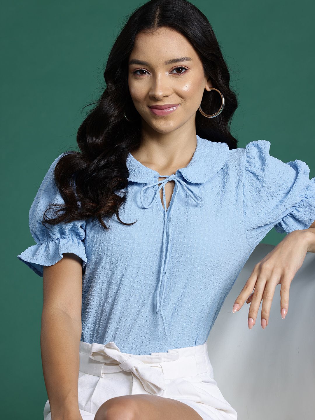 DressBerry Peter Pan Collar Seersucker Top