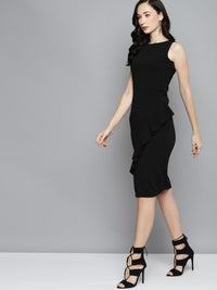 SASSAFRAS Black  One Side Frill Bodycon Dress