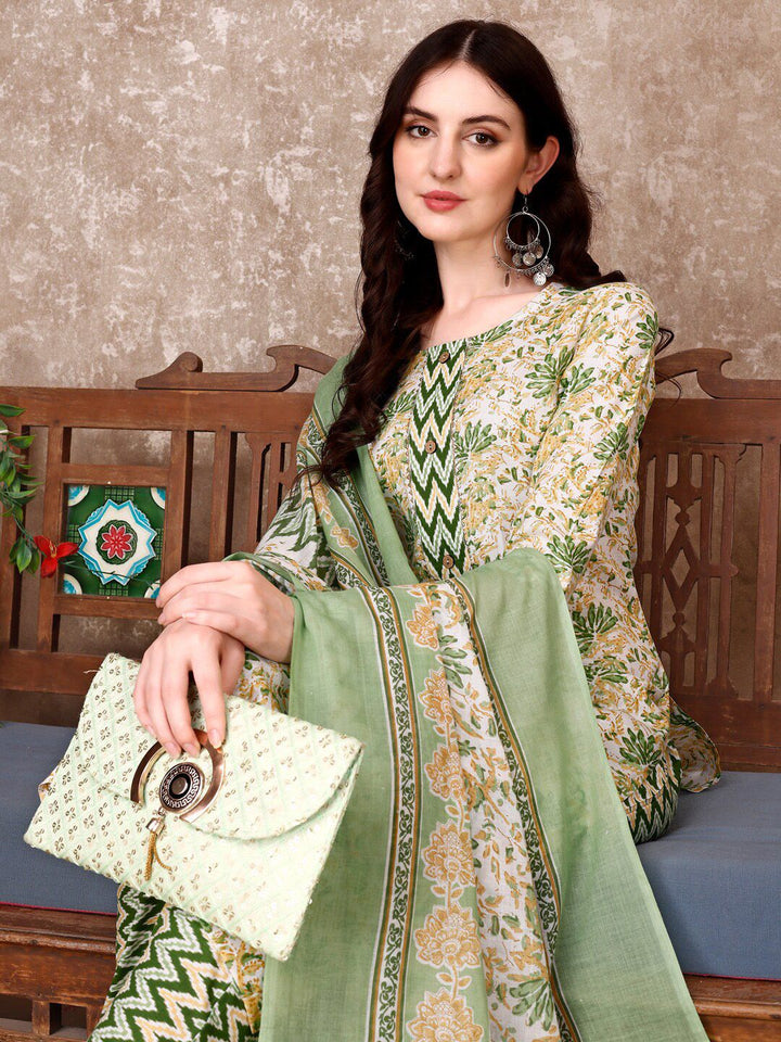 KALINI Floral Printed Regular Straight Kurta With Trousers & Dupatta