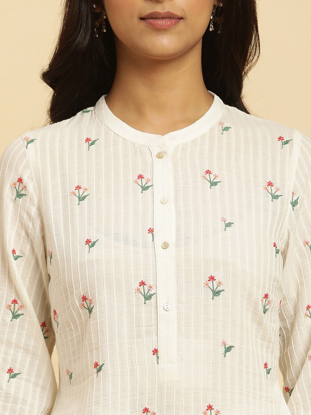 W Floral Embroidered Pure Cotton Straight Kurta