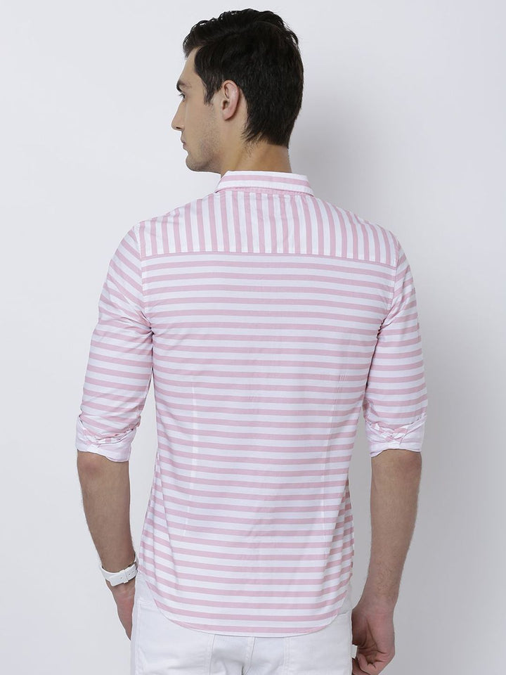 HIGHLANDER Men Coral Slim Fit Striped Shirt