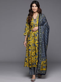 Varanga Floral Printed Sequinned Chanderi Silk Straight Kurta With Trouser & Dupatta