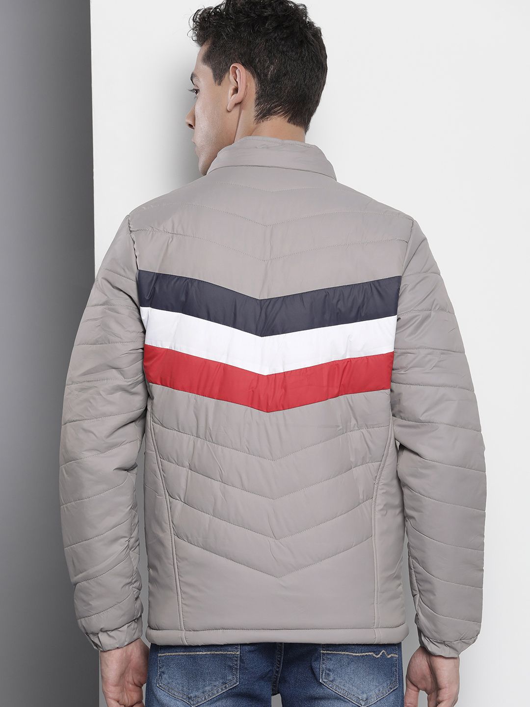 The Indian Garage Co Men Colourblock Puffer Jacket with Detachable Hood