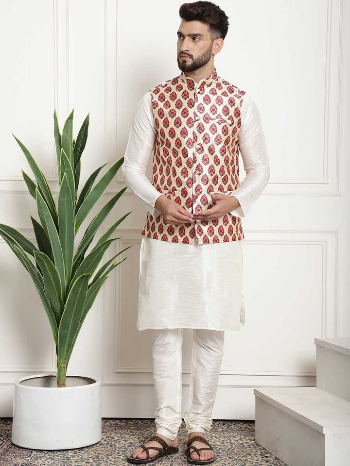 SOJANYA Men Off White Regular Kurta with Churidar