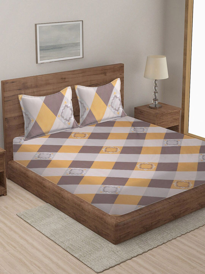 KLOTTHE Berbilang Warna Kapas Geometrik 300 TC Cadar King Halus dengan 2 Sarung Bantal-98 x 89 inci