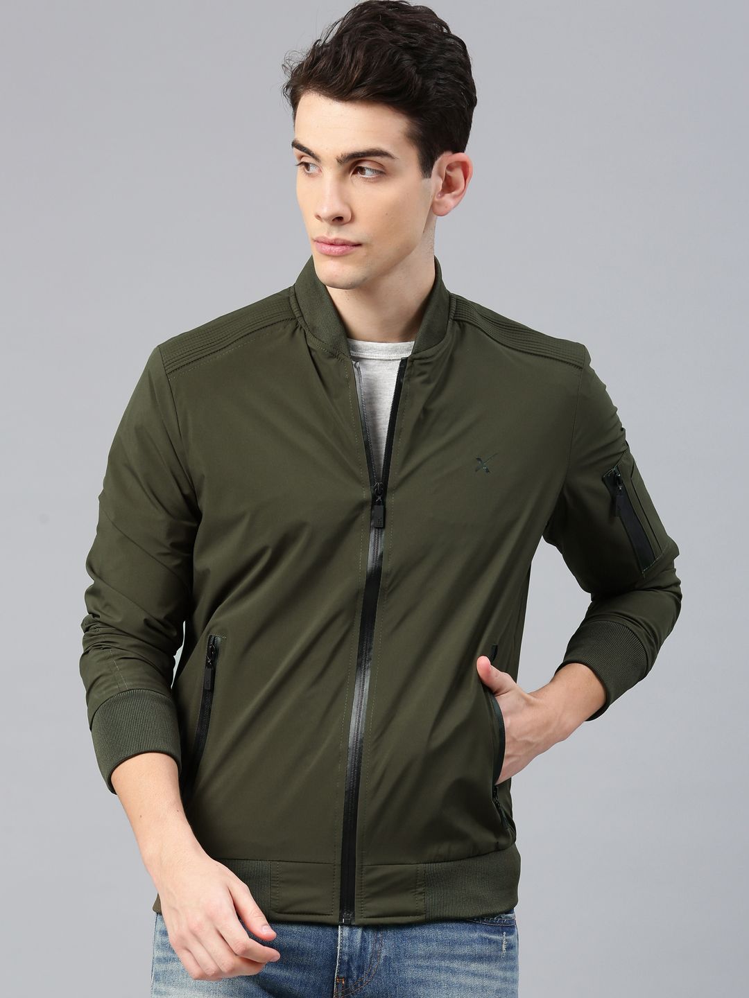 HRX by Hrithik Roshan Men Olive Green Solid Active Bomber Jacket