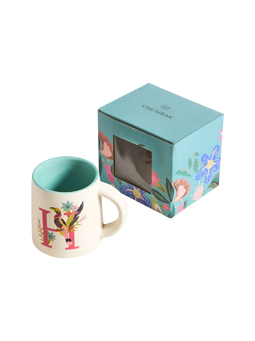 Chumbak Off White & Blue Printed Ceramic Glossy Mug 300 ml