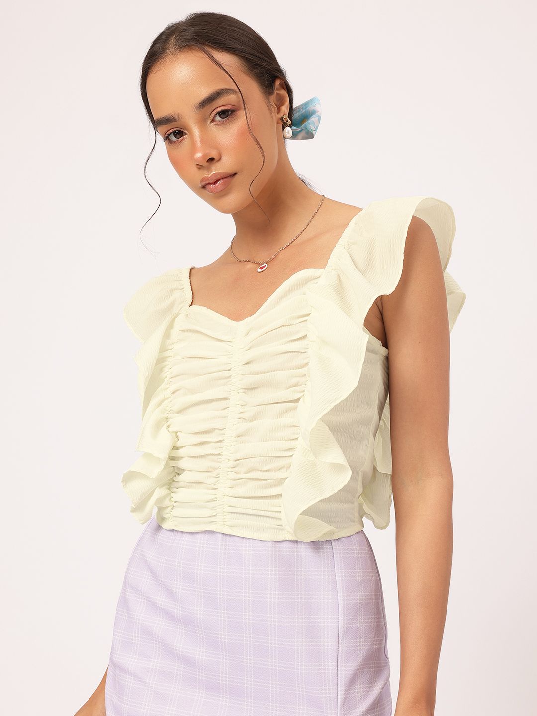 DressBerry Ruffle Romance Ruched Seersucker Top